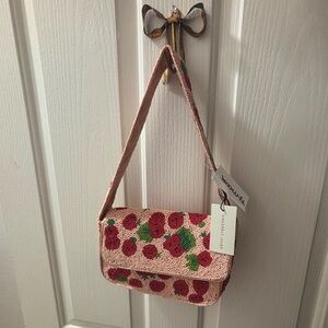 Sincerely Jules Pink Strawberry Floral Beaded Shoulder Bag